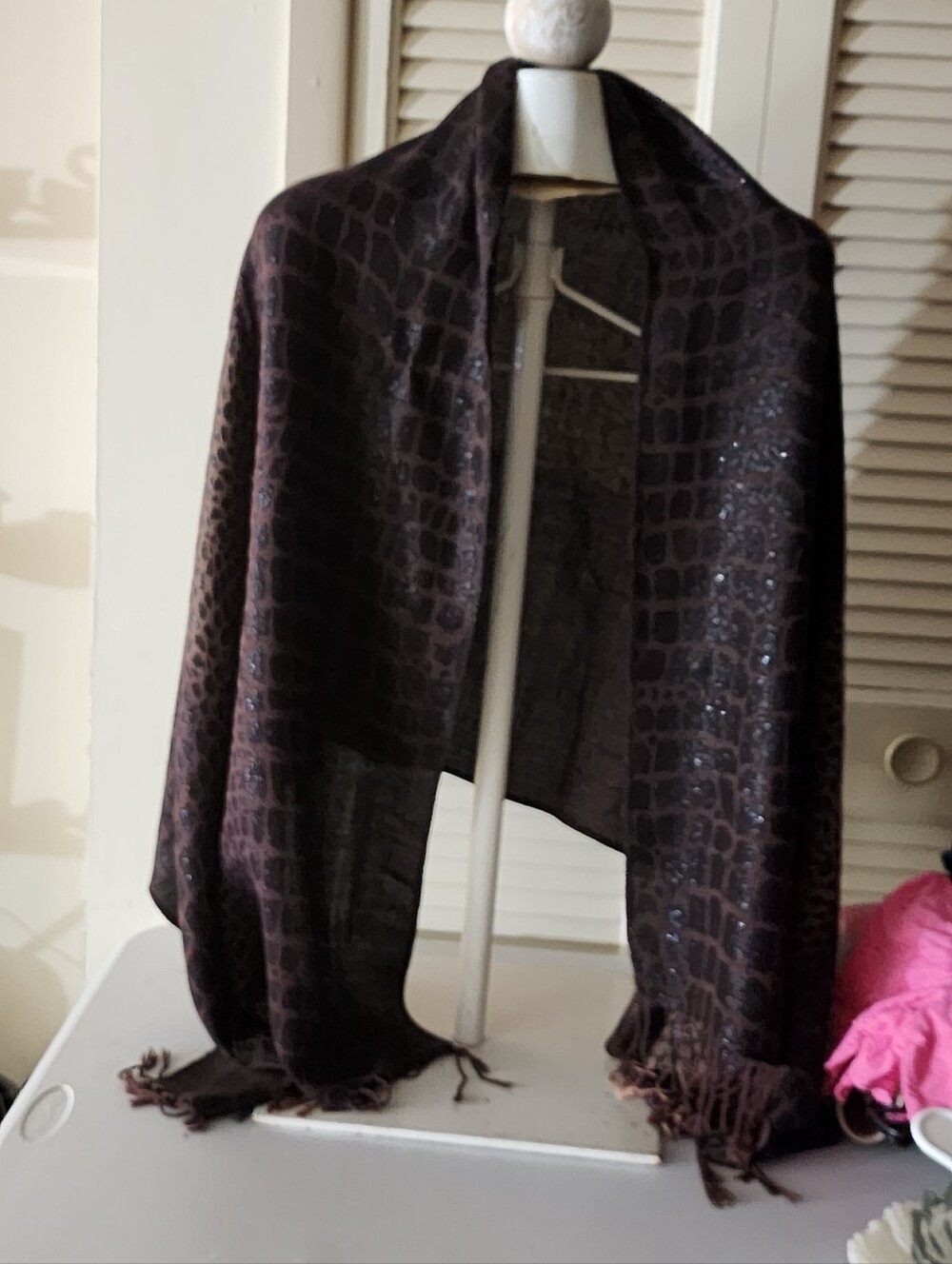 Elegant Dark Brown Patterned Women's Scarf